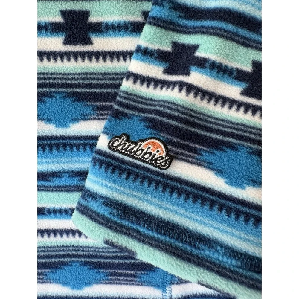 Chubbies Men's Large Fleece Quarter Zip Pullover Blue Aztec Southwestern Western